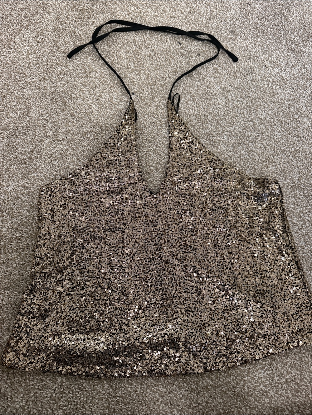 About Us Sequin Halter Cami Top in Metallic Gold